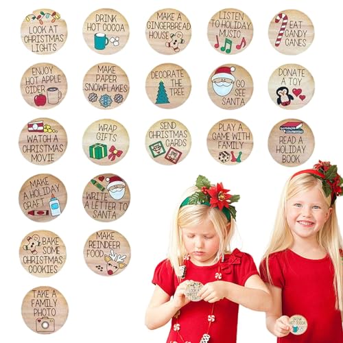 Dyeulget Hölzerne Weihnachts-Event-Münze - Weihnachtsmarken für Zahlenkalender aus Holz - Adventskalender-Holzteile für Dekorationen und Feiertags-Sammelalben von Dyeulget