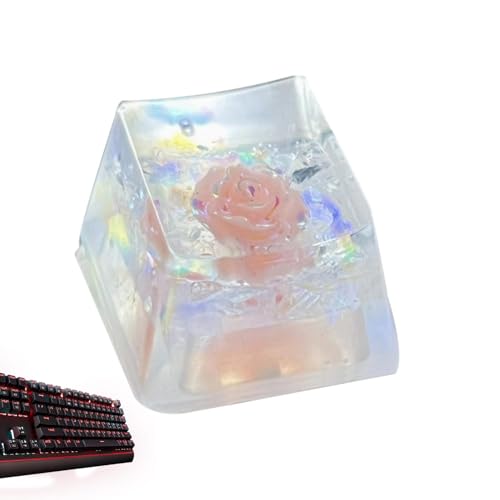 Dyeulget Tastatur-Tastenkappen aus Kunstharz, Backspace, Trockenblumen-Tastatur-Tastenkappe | Resin Camellia Rose Sa Profil Schlüsselkappe | Spieltastatur, durchscheinend, DIY-Ersatz, von Dyeulget