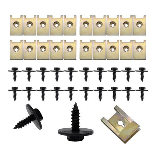 40 Stück Blechmutter Schraube Mutter Clip Kit,20 auto Karosserieschrauben 20 U Typ Kotflügelclip,Blechmuttern Befestigung Clips,Automobil U-Typ Clip und Schrauben,Schraube Mutter Clip Kit von Dyiouxin