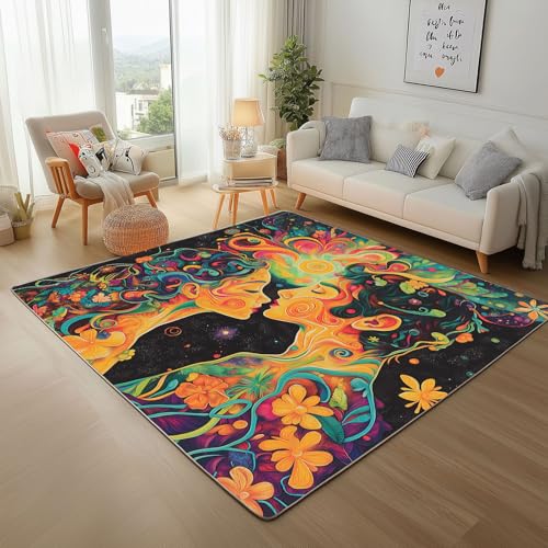 Dyjuaa Abstraktes Paar Waschbarer Teppich 200x280 cm, Psychedelisch Blumen Carpet Wohnzimmer Anti Rutsch Große Teppiche Schlafzimmer Weich Kurzflor Teppiche Matte Kinderteppich Dyjuaa Abstraktes Paar Waschbarer Teppich 200x280 cm, Psychedelisch Blumen Carpet Wohnzimmer Anti Rutsch Große Teppiche Schlafzimmer Weich Kurzflor Teppiche Matte Kinderteppich von Dyjuaa
