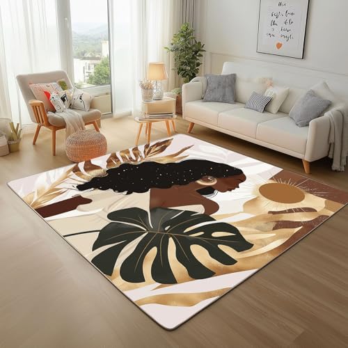 Dyjuaa Afrika Mädchen Teppich 140x200 cm, Tropical Monstera Teppiche Waschbar rutschfest Kurzflor, Carpet Weich für Schlafzimmer, Wohnzimmer, Esszimmer, Kinderzimmer Dyjuaa Afrika Mädchen Teppich 140x200 cm, Tropical Monstera Teppiche Waschbar rutschfest Kurzflor, Carpet Weich für Schlafzimmer, Wohnzimmer, Esszimmer, Kinderzimmer von Dyjuaa