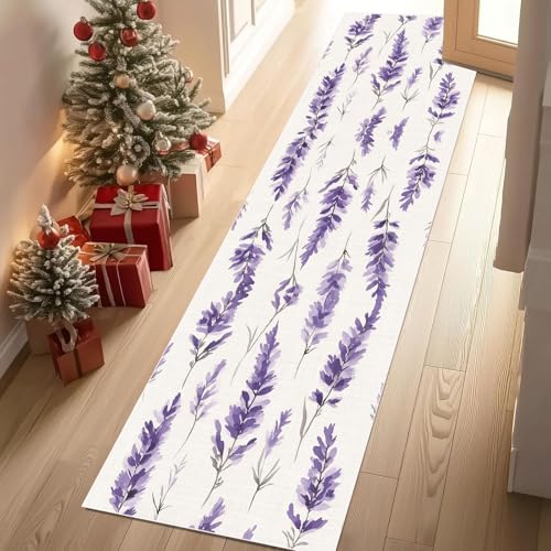 Dyjuaa Aquarell Blumenmuster Waschbar Läufer Teppich Flur Pastoral Lavendel Küchen Teppichläufer 60x120 cm Kurzflor rutschfest Carpet für Fußmatte Schlafzimmer Bettvorleger Waschküche Dyjuaa Aquarell Blumenmuster Waschbar Läufer Teppich Flur Pastoral Lavendel Küchen Teppichläufer 60x120 cm Kurzflor rutschfest Carpet für Fußmatte Schlafzimmer Bettvorleger Waschküche von Dyjuaa