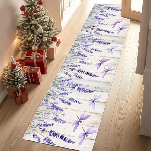 Dyjuaa Aquarell Pastoral Blumen Teppich Läufer 80x200 cm Küchenläufer Lavendel Libelle rutschfest Waschbar Kurzflor Teppichläufer Bettumrandung Carpet für Flur, Küche, Eingang, Wohnzimmer Dyjuaa Aquarell Pastoral Blumen Teppich Läufer 80x200 cm Küchenläufer Lavendel Libelle rutschfest Waschbar Kurzflor Teppichläufer Bettumrandung Carpet für Flur, Küche, Eingang, Wohnzimmer von Dyjuaa