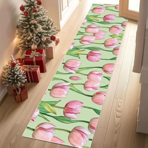 Dyjuaa Aquarell Tulpen Waschbar Läufer Teppich Flur Romantisch Pastoral Blumen Küchen Teppichläufer 60x120 cm Kurzflor rutschfest Carpet für Fußmatte Schlafzimmer Bettvorleger Waschküche Dyjuaa Aquarell Tulpen Waschbar Läufer Teppich Flur Romantisch Pastoral Blumen Küchen Teppichläufer 60x120 cm Kurzflor rutschfest Carpet für Fußmatte Schlafzimmer Bettvorleger Waschküche von Dyjuaa