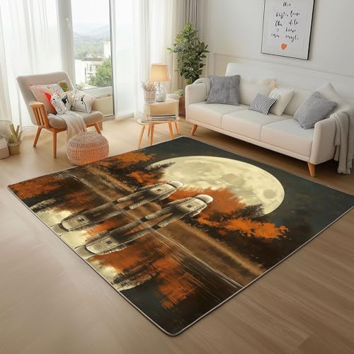 Dyjuaa Astronaut Fantasy-Abenteuer Waschbarer Teppich 200x200 cm, Mond Natur Landschaft Teppiche Wohnzimmer Anti Rutsch Große Teppiche Schlafzimmer Weich Kurzflor Carpet Matte Kinderteppich von Dyjuaa