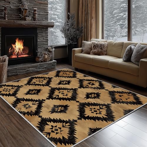 Dyjuaa Azteken Navajo Tribal Teppich Schlafzimmer 120x180 cm, Ureinwohner Amerika Waschbarer Teppiche Kinderzimmer Kurzflor Antirutschmatte Carpet Weich für Wohnzimmer Jugendzimmer von Dyjuaa