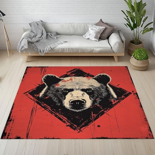 Dyjuaa Bär Tierwelt Waschbarer Teppich 200x280 cm, Vintage Tiermotiv Carpet Wohnzimmer Anti Rutsch Große Teppiche Schlafzimmer Weich Kurzflor Teppiche Matte Kinderteppich Dyjuaa Bär Tierwelt Waschbarer Teppich 200x280 cm, Vintage Tiermotiv Carpet Wohnzimmer Anti Rutsch Große Teppiche Schlafzimmer Weich Kurzflor Teppiche Matte Kinderteppich von Dyjuaa