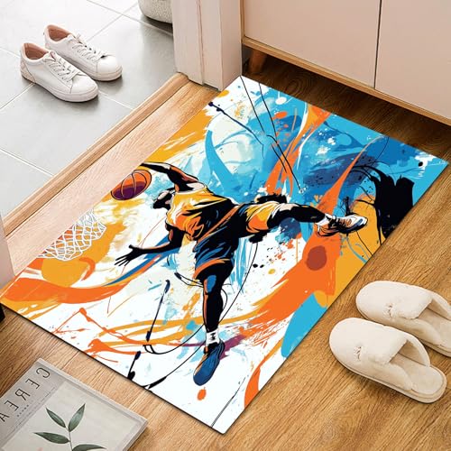 Dyjuaa Basketball Athlet Fußmatte Schmutzfangmatte 60x90cm, Sport Thema Teppich Antirutsch Waschbar, Teppich Kurzflor für Hund, Eingang, Haustür, Balkon, Küche, Flur Dyjuaa Basketball Athlet Fußmatte Schmutzfangmatte 60x90cm, Sport Thema Teppich Antirutsch Waschbar, Teppich Kurzflor für Hund, Eingang, Haustür, Balkon, Küche, Flur von Dyjuaa