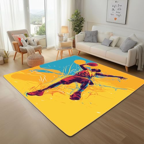 Dyjuaa Basketball Enthusiasten Teppich Kurzflor 100x150 cm, Athlet Sportthema Bettvorleger Weich rutschfest Waschbar, Teppiche für Wohnzimmer, Schlafzimmer, Esszimmer, Kinderzimmer Dyjuaa Basketball Enthusiasten Teppich Kurzflor 100x150 cm, Athlet Sportthema Bettvorleger Weich rutschfest Waschbar, Teppiche für Wohnzimmer, Schlafzimmer, Esszimmer, Kinderzimmer von Dyjuaa