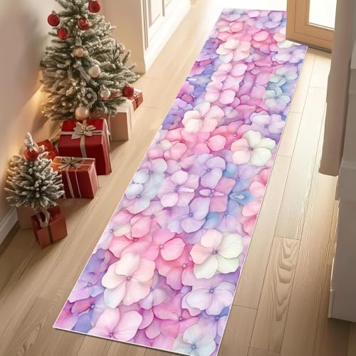 Dyjuaa Blühen Blumen Teppich Läufer Flur 80x250 cm Romantisch Blumenmuster Weich Küchenteppich rutschfest Waschbar, Lang Flur Teppiche für Entryway Waschküche Schlafzimmer Wohnzimmer von Dyjuaa