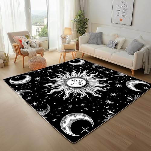 Dyjuaa Bohemian Sonne Mond Stern Teppich Kurzflor 120x160 cm, Mystery Abstract Celestial Bettvorleger Weich rutschfest Waschbar, Carpet für Wohnzimmer, Schlafzimmer, Esszimmer, Kinderzimmer Dyjuaa Bohemian Sonne Mond Stern Teppich Kurzflor 120x160 cm, Mystery Abstract Celestial Bettvorleger Weich rutschfest Waschbar, Carpet für Wohnzimmer, Schlafzimmer, Esszimmer, Kinderzimmer von Dyjuaa