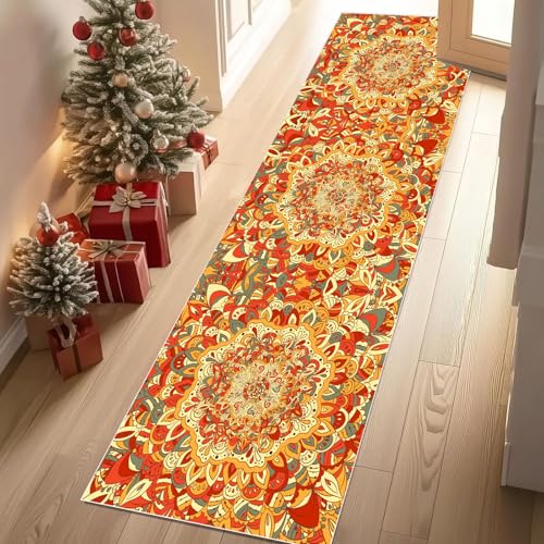 Dyjuaa Boho Mandala Teppich Läufer Flur 60x180 cm rutschfest Böhmisch Traditionell Ethnischer Waschbar Weich Kurzflor Küchenläufer Carpet Schlafzimmer Bettvorleger Teppiche für Flur Waschküche von Dyjuaa