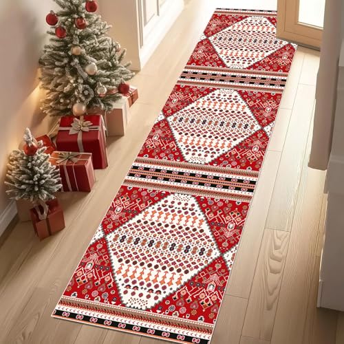 Dyjuaa Boho Vintage Ethnischer Teppich Läufer Flur 80x250 cm Bohemian Geometrisch Weich Küchenteppich rutschfest Waschbar, Lang Flur Teppiche für Entryway Waschküche Schlafzimmer Wohnzimmer von Dyjuaa