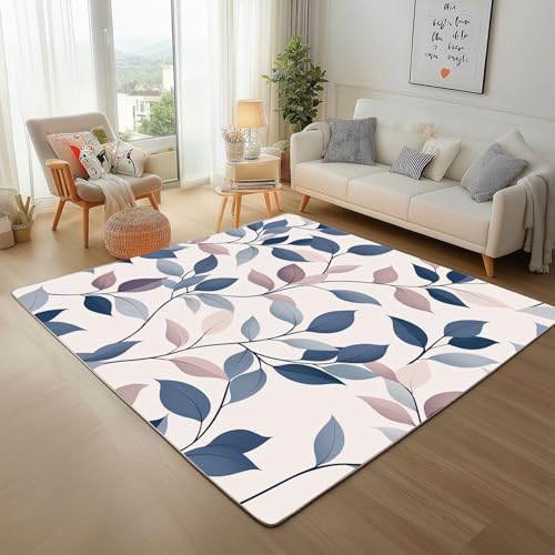 Dyjuaa Botanisch Zweige Blätter Waschbarer Teppich 200x200 cm, Natur Minimalistisch Teppiche Wohnzimmer Anti Rutsch Große Teppiche Schlafzimmer Weich Kurzflor Carpet Matte Kinderteppich von Dyjuaa