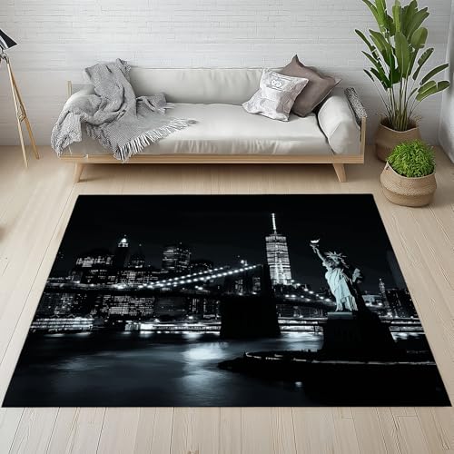 Dyjuaa Brooklyn Bridge Freiheitsstatue Teppich Wohnzimmer 80x150 cm, Stadt Nachtsicht Carpet Weich Kurzflor Waschbar, Teppiche rutschfeste für Schlafzimmer, Esszimmer, Kinderzimmer, Küche Dyjuaa Brooklyn Bridge Freiheitsstatue Teppich Wohnzimmer 80x150 cm, Stadt Nachtsicht Carpet Weich Kurzflor Waschbar, Teppiche rutschfeste für Schlafzimmer, Esszimmer, Kinderzimmer, Küche von Dyjuaa