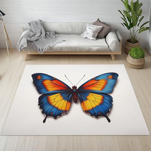 Dyjuaa Bunt Schmetterling Teppich 140x200 cm, Tierdruck Teppiche Waschbar rutschfest Kurzflor, Carpet Weich für Schlafzimmer, Wohnzimmer, Esszimmer, Kinderzimmer von Dyjuaa