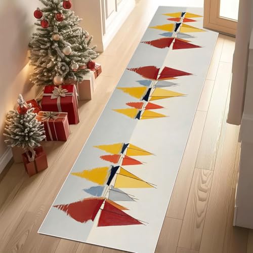 Dyjuaa Bunt Segelboot Teppich Läufer Flur 80x250 cm Moderne Abstrakt Geometrie Dreieck Weich Küchenteppich rutschfest Waschbar, Lang Flur Teppiche für Entryway Waschküche Schlafzimmer Wohnzimmer von Dyjuaa