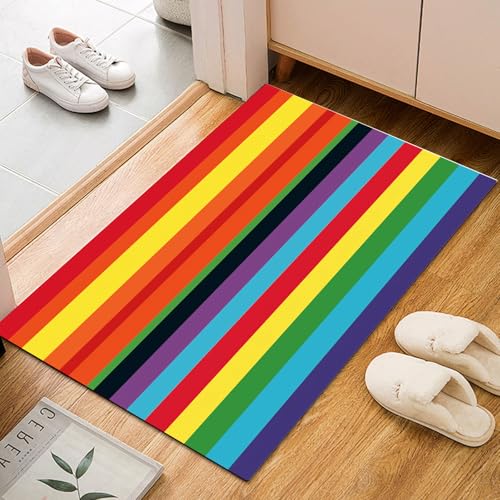 Dyjuaa Bunt Streifen Fußmatte Schmutzfangmatte 60x90cm, Modern Geometrie Teppich Antirutsch Waschbar, Teppich Kurzflor für Hund, Eingang, Haustür, Balkon, Küche, Flur von Dyjuaa