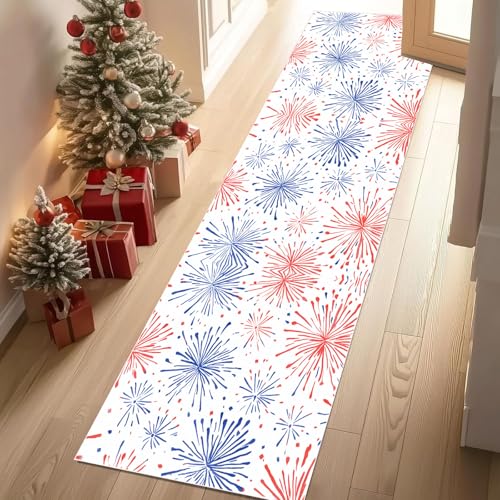 Dyjuaa Bunter Feuerwerk Teppich Läufer 80x200 cm Küchenläufer Modern Minimalistisch rutschfest Waschbar Kurzflor Teppichläufer Bettumrandung Carpet für Flur, Küche, Eingang, Wohnzimmer von Dyjuaa