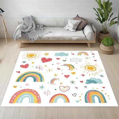 Dyjuaa Cartoon Regenbogen Sonne Waschbarer Teppich 200x200 cm, Kinder Handgemalt Stern Herzen Teppiche Wohnzimmer Anti Rutsch Große Teppiche Schlafzimmer Weich Kurzflor Carpet Matte Kinderteppich Dyjuaa Cartoon Regenbogen Sonne Waschbarer Teppich 200x200 cm, Kinder Handgemalt Stern Herzen Teppiche Wohnzimmer Anti Rutsch Große Teppiche Schlafzimmer Weich Kurzflor Carpet Matte Kinderteppich von Dyjuaa