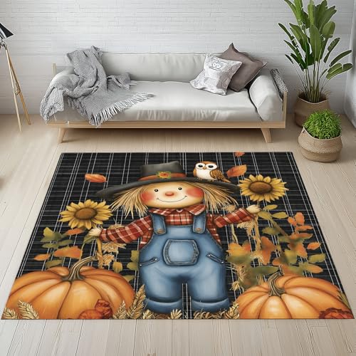 Dyjuaa Cartoon Vogelscheuche Teppich 140x200 cm, Herbst Sonnenblume Kürbis Teppiche Waschbar rutschfest Kurzflor, Carpet Weich für Schlafzimmer, Wohnzimmer, Esszimmer, Kinderzimmer Dyjuaa Cartoon Vogelscheuche Teppich 140x200 cm, Herbst Sonnenblume Kürbis Teppiche Waschbar rutschfest Kurzflor, Carpet Weich für Schlafzimmer, Wohnzimmer, Esszimmer, Kinderzimmer von Dyjuaa