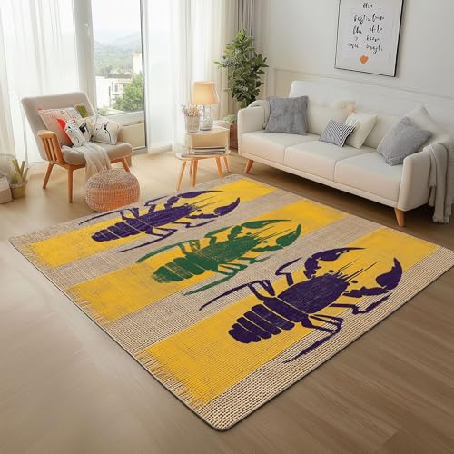 Dyjuaa Crayfish Druck Teppich 160x230 cm, Gelb Streifen Carpet Waschbar rutschfest Kurzflor, Teppiche Weich für Schlafzimmer, Wohnzimmer, Esszimmer, Kinderzimmer von Dyjuaa