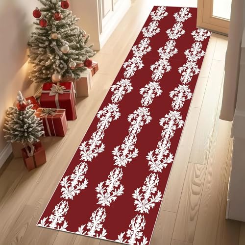 Dyjuaa Damask Floral Teppich Läufer 80x240 cm Küchenläufer Vintage Europäische rutschfest Waschbar Kurzflor Teppichläufer Bettumrandung Carpet für Flur, Küche, Eingang, Wohnzimmer von Dyjuaa