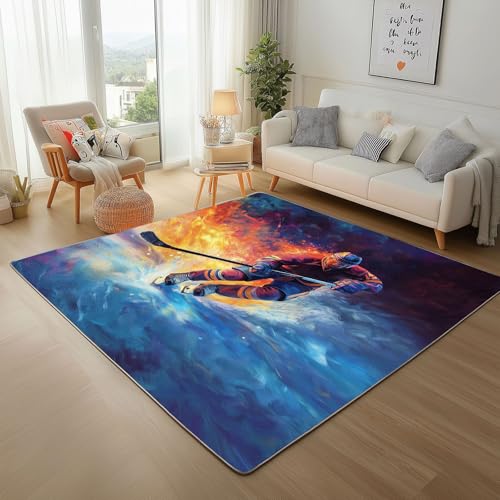 Dyjuaa Eishockey Athlet Teppich 140x200 cm, Abstrakt Flamme Teppiche Waschbar rutschfest Kurzflor, Carpet Weich für Schlafzimmer, Wohnzimmer, Esszimmer, Kinderzimmer Dyjuaa Eishockey Athlet Teppich 140x200 cm, Abstrakt Flamme Teppiche Waschbar rutschfest Kurzflor, Carpet Weich für Schlafzimmer, Wohnzimmer, Esszimmer, Kinderzimmer von Dyjuaa