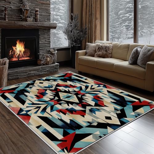 Dyjuaa Ethnischer Geometrie Teppich 160x230 cm, Boho Navajo Tribal Carpet Waschbar rutschfest Kurzflor, Teppiche Weich für Schlafzimmer, Wohnzimmer, Esszimmer, Kinderzimmer von Dyjuaa