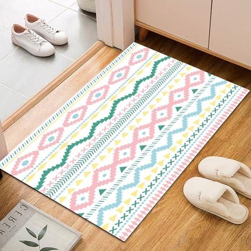 Dyjuaa Ethnischer Geometrisch Fußmatte Schmutzfangmatte 60x90cm, Bohemian Dreieck Streifen Teppich Antirutsch Waschbar, Teppich Kurzflor für Hund, Eingang, Haustür, Balkon, Küche, Flur von Dyjuaa