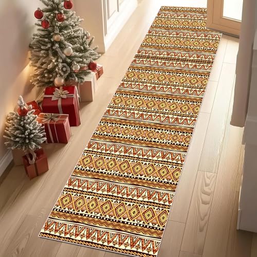 Dyjuaa Exotisch Ethnischer Tribal Teppich Läufer Flur 80x300 cm Boho Geometrie Dreieck Weich Küchenteppich rutschfest Waschbar, Lang Flur Teppiche für Entryway Waschküche Schlafzimmer Wohnzimmer von Dyjuaa