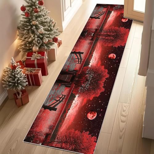 Dyjuaa Fantasie Natur Landschaft Teppich Läufer Flur 60x180 cm rutschfest Red Moon Bäume Waschbar Weich Kurzflor Küchenläufer Carpet Schlafzimmer Bettvorleger Teppiche für Flur Waschküche Dyjuaa Fantasie Natur Landschaft Teppich Läufer Flur 60x180 cm rutschfest Red Moon Bäume Waschbar Weich Kurzflor Küchenläufer Carpet Schlafzimmer Bettvorleger Teppiche für Flur Waschküche von Dyjuaa