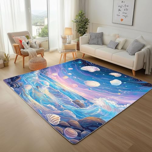 Dyjuaa Fantasy Meer Teppich Wohnzimmer 80x120 cm, Welle Muschel Carpet Weich Kurzflor Waschbar, Teppiche rutschfeste für Schlafzimmer, Esszimmer, Kinderzimmer, Küche Dyjuaa Fantasy Meer Teppich Wohnzimmer 80x120 cm, Welle Muschel Carpet Weich Kurzflor Waschbar, Teppiche rutschfeste für Schlafzimmer, Esszimmer, Kinderzimmer, Küche von Dyjuaa