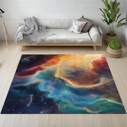 Dyjuaa Fantasy Nebel Teppich 160x230 cm, Milky Way Stern Carpet Waschbar rutschfest Kurzflor, Teppiche Weich für Schlafzimmer, Wohnzimmer, Esszimmer, Kinderzimmer von Dyjuaa