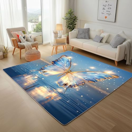 Dyjuaa Fantasy Schmetterling Teppich 140x200 cm, Meeresoberfläche Sternenlicht Teppiche Waschbar rutschfest Kurzflor, Carpet Weich für Schlafzimmer, Wohnzimmer, Esszimmer, Kinderzimmer Dyjuaa Fantasy Schmetterling Teppich 140x200 cm, Meeresoberfläche Sternenlicht Teppiche Waschbar rutschfest Kurzflor, Carpet Weich für Schlafzimmer, Wohnzimmer, Esszimmer, Kinderzimmer von Dyjuaa