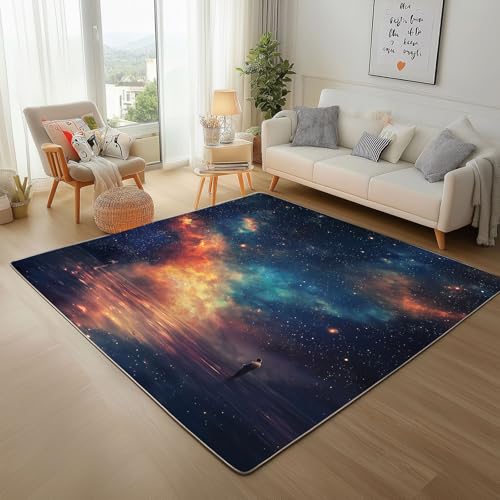 Dyjuaa Fantasy Universum Nebel Teppich 140x200 cm, Galaxis Sternenhimmel Teppiche Waschbar rutschfest Kurzflor, Carpet Weich für Schlafzimmer, Wohnzimmer, Esszimmer, Kinderzimmer von Dyjuaa