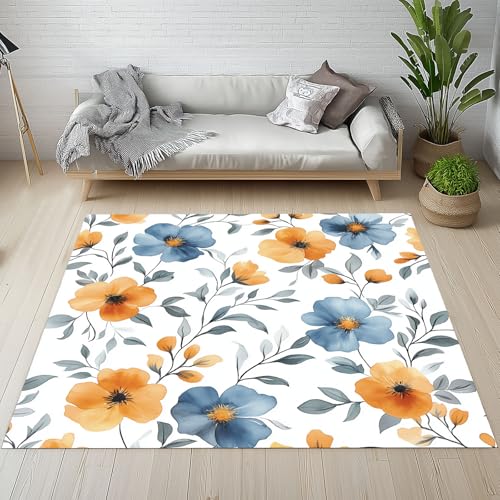 Dyjuaa Frühling Pastoral Blumen Teppich 160x230 cm, Aquarell Botanisch Carpet Waschbar rutschfest Kurzflor, Teppiche Weich für Schlafzimmer, Wohnzimmer, Esszimmer, Kinderzimmer von Dyjuaa