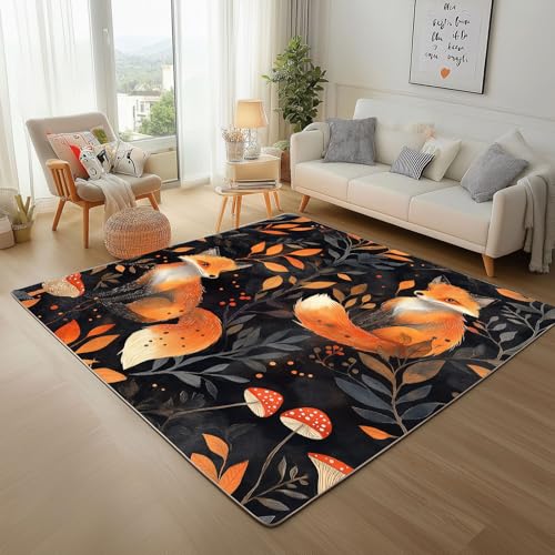 Dyjuaa Fuchs Tierwelt Teppich Kurzflor 120x160 cm, Dschungel Botanisch Pilz Bettvorleger Weich rutschfest Waschbar, Carpet für Wohnzimmer, Schlafzimmer, Esszimmer, Kinderzimmer Dyjuaa Fuchs Tierwelt Teppich Kurzflor 120x160 cm, Dschungel Botanisch Pilz Bettvorleger Weich rutschfest Waschbar, Carpet für Wohnzimmer, Schlafzimmer, Esszimmer, Kinderzimmer von Dyjuaa