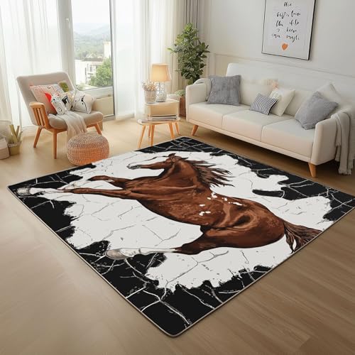 Dyjuaa Galoppierendes Pferd Teppich Wohnzimmer 80x120 cm, Western Rustikale Bauernhaus Tier Carpet Weich Kurzflor Waschbar, Teppiche rutschfeste für Schlafzimmer, Esszimmer, Kinderzimmer, Küche Dyjuaa Galoppierendes Pferd Teppich Wohnzimmer 80x120 cm, Western Rustikale Bauernhaus Tier Carpet Weich Kurzflor Waschbar, Teppiche rutschfeste für Schlafzimmer, Esszimmer, Kinderzimmer, Küche von Dyjuaa