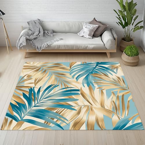 Dyjuaa Gold Palmenblätter Waschbarer Teppich 200x200 cm, Tropischer Regenwald Botanisch Teppiche Wohnzimmer Anti Rutsch Große Teppiche Schlafzimmer Weich Kurzflor Carpet Matte Kinderteppich Dyjuaa Gold Palmenblätter Waschbarer Teppich 200x200 cm, Tropischer Regenwald Botanisch Teppiche Wohnzimmer Anti Rutsch Große Teppiche Schlafzimmer Weich Kurzflor Carpet Matte Kinderteppich von Dyjuaa