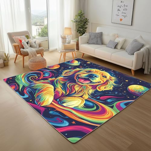 Dyjuaa Golden Retriever Teppich Kurzflor 100x150 cm, Fantasie Planet Bettvorleger Weich rutschfest Waschbar, Teppiche für Wohnzimmer, Schlafzimmer, Esszimmer, Kinderzimmer Dyjuaa Golden Retriever Teppich Kurzflor 100x150 cm, Fantasie Planet Bettvorleger Weich rutschfest Waschbar, Teppiche für Wohnzimmer, Schlafzimmer, Esszimmer, Kinderzimmer von Dyjuaa