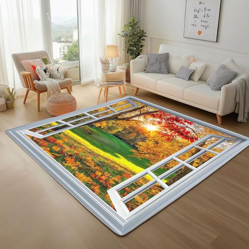 Dyjuaa Herbstwald Landschaft Teppich 160x230 cm, Sonnenuntergang Ahornblatt Carpet Waschbar rutschfest Kurzflor, Teppiche Weich für Schlafzimmer, Wohnzimmer, Esszimmer, Kinderzimmer Dyjuaa Herbstwald Landschaft Teppich 160x230 cm, Sonnenuntergang Ahornblatt Carpet Waschbar rutschfest Kurzflor, Teppiche Weich für Schlafzimmer, Wohnzimmer, Esszimmer, Kinderzimmer von Dyjuaa