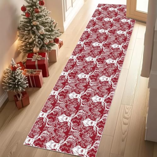 Dyjuaa Hirschkopf Hirsch Teppich Läufer Flur 80x300 cm Weihnachten Weich Küchenteppich rutschfest Waschbar, Lang Flur Teppiche für Entryway Waschküche Schlafzimmer Wohnzimmer von Dyjuaa