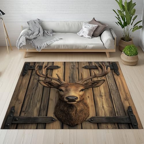 Dyjuaa Hirschkopf Waschbarer Teppich 200x280 cm, Retro Holz Textur Carpet Wohnzimmer Anti Rutsch Große Teppiche Schlafzimmer Weich Kurzflor Teppiche Matte Kinderteppich Dyjuaa Hirschkopf Waschbarer Teppich 200x280 cm, Retro Holz Textur Carpet Wohnzimmer Anti Rutsch Große Teppiche Schlafzimmer Weich Kurzflor Teppiche Matte Kinderteppich von Dyjuaa
