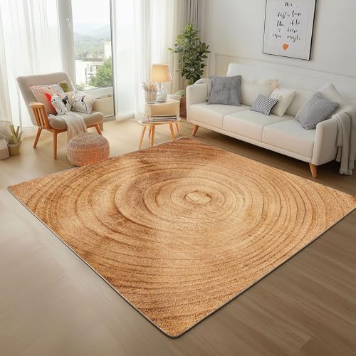 Dyjuaa Jahresringe Waschbarer Teppich 200x280 cm, Holz Textur Carpet Wohnzimmer Anti Rutsch Große Teppiche Schlafzimmer Weich Kurzflor Teppiche Matte Kinderteppich von Dyjuaa
