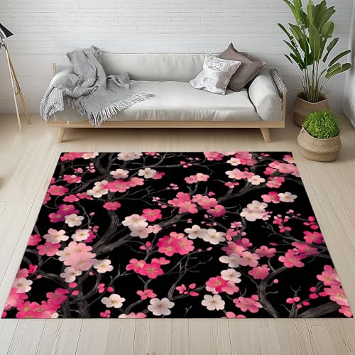 Dyjuaa Japanische Kirschblüten Teppich 140x200 cm, Botanisch Blumen Teppiche Waschbar rutschfest Kurzflor, Carpet Weich für Schlafzimmer, Wohnzimmer, Esszimmer, Kinderzimmer Dyjuaa Japanische Kirschblüten Teppich 140x200 cm, Botanisch Blumen Teppiche Waschbar rutschfest Kurzflor, Carpet Weich für Schlafzimmer, Wohnzimmer, Esszimmer, Kinderzimmer von Dyjuaa