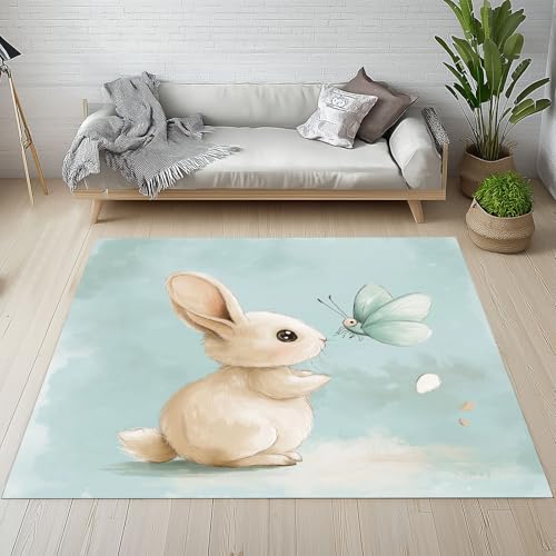 Dyjuaa Kawaii Kaninchen Schmetterling Teppich 160x230 cm, Niedlich Tiermotiv Carpet Waschbar rutschfest Kurzflor, Teppiche Weich für Schlafzimmer, Wohnzimmer, Esszimmer, Kinderzimmer Dyjuaa Kawaii Kaninchen Schmetterling Teppich 160x230 cm, Niedlich Tiermotiv Carpet Waschbar rutschfest Kurzflor, Teppiche Weich für Schlafzimmer, Wohnzimmer, Esszimmer, Kinderzimmer von Dyjuaa