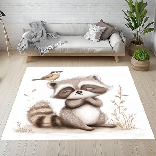 Dyjuaa Kawaii Waschbär Waschbarer Teppich 200x280 cm, Cartoon Tiere Carpet Wohnzimmer Anti Rutsch Große Teppiche Schlafzimmer Weich Kurzflor Teppiche Matte Kinderteppich von Dyjuaa