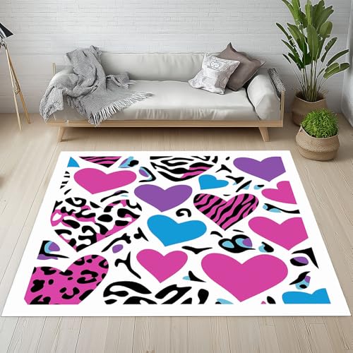 Dyjuaa Liebe Leopardenmuster Waschbarer Teppich 200x280 cm, Personalisiert Carpet Wohnzimmer Anti Rutsch Große Teppiche Schlafzimmer Weich Kurzflor Teppiche Matte Kinderteppich von Dyjuaa