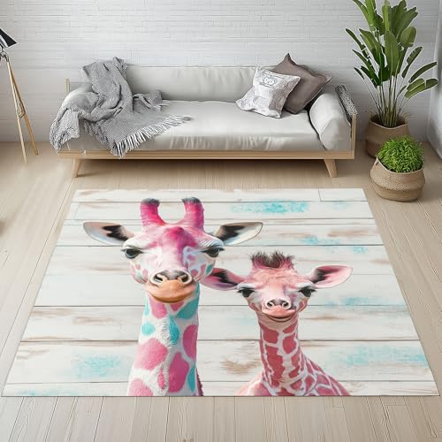 Dyjuaa Lustige Giraffe Tiere Waschbarer Teppich 200x200 cm, Vintage Holz Plank Teppiche Wohnzimmer Anti Rutsch Große Teppiche Schlafzimmer Weich Kurzflor Carpet Matte Kinderteppich Dyjuaa Lustige Giraffe Tiere Waschbarer Teppich 200x200 cm, Vintage Holz Plank Teppiche Wohnzimmer Anti Rutsch Große Teppiche Schlafzimmer Weich Kurzflor Carpet Matte Kinderteppich von Dyjuaa